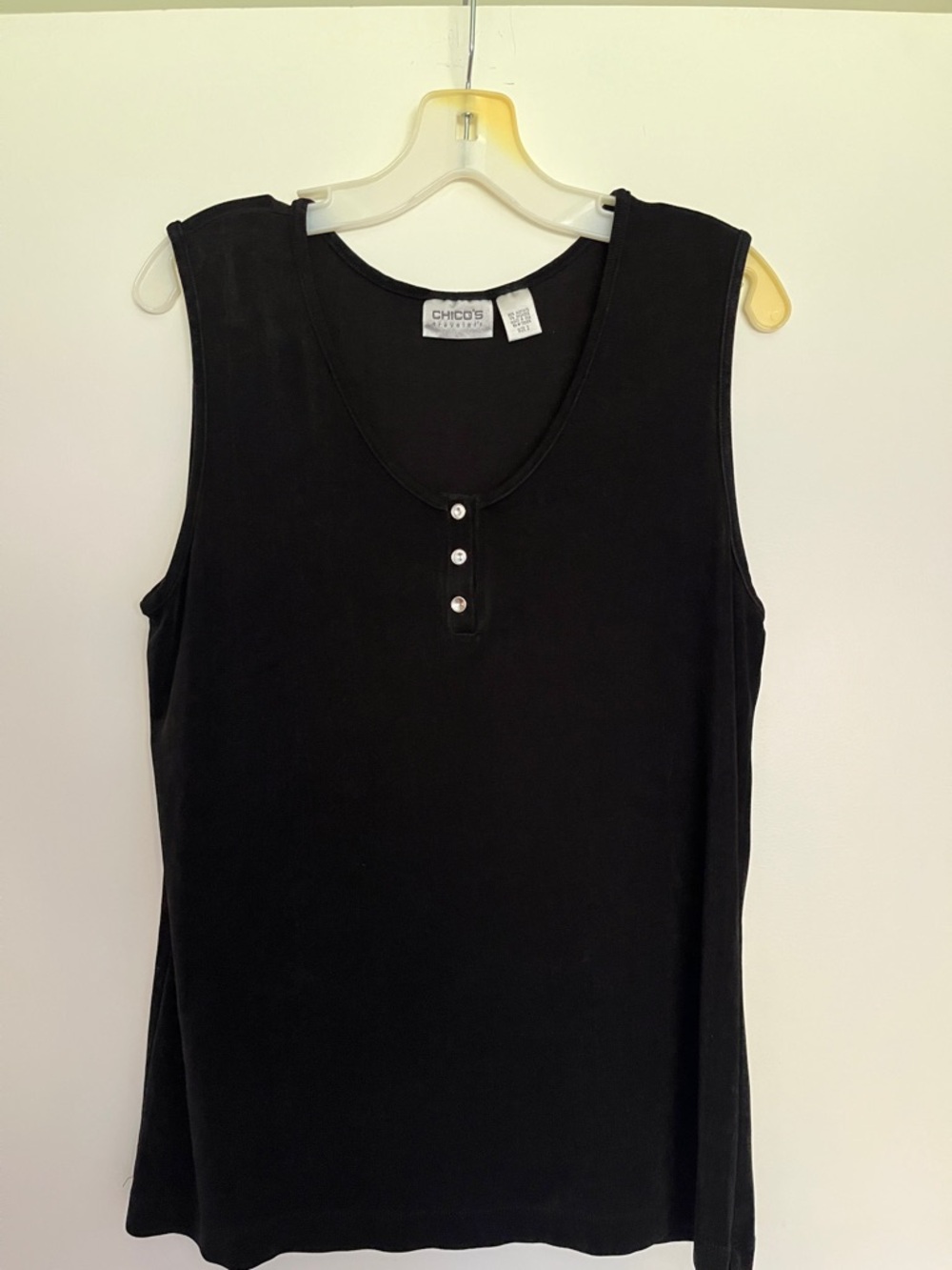 Chico's Black Sleeveless Tank with rhinestone button 2